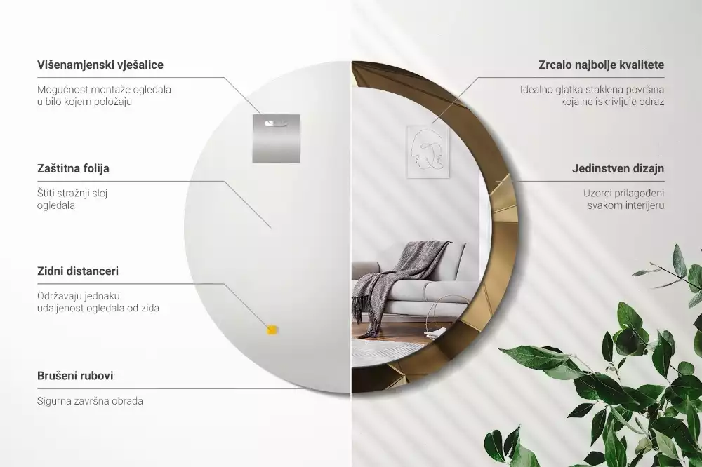 Rund spegel med tryckt ram Modern abstraktion