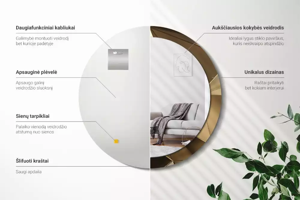 Rund spegel med tryckt ram Modern abstraktion