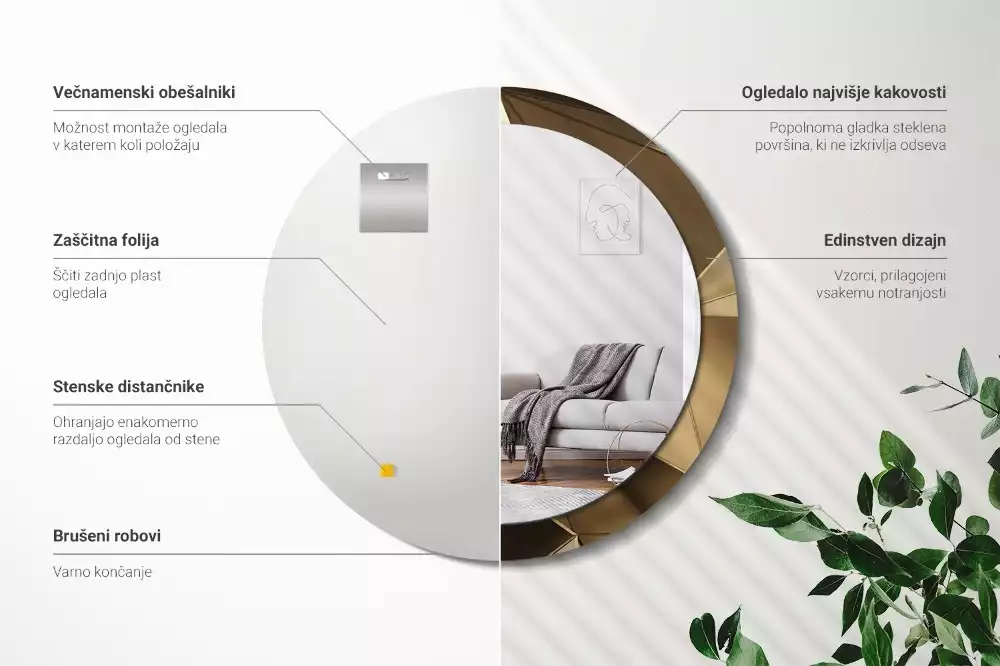 Rund spegel med tryckt ram Modern abstraktion