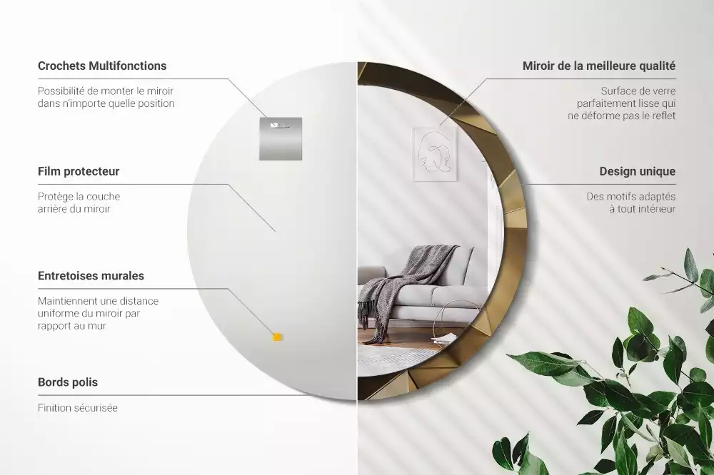 Rund spegel med tryckt ram Modern abstraktion