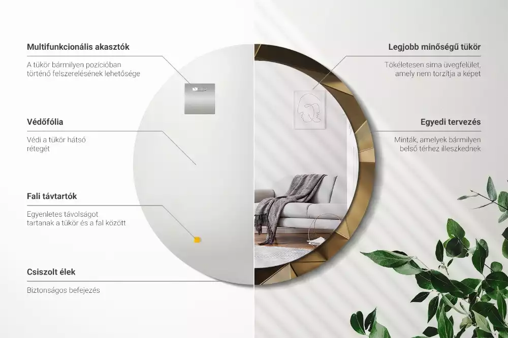 Rund spegel med tryckt ram Modern abstraktion