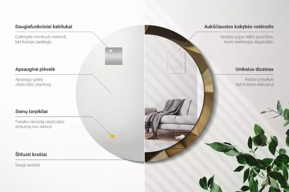 Rund spegel med tryckt ram Modern abstraktion