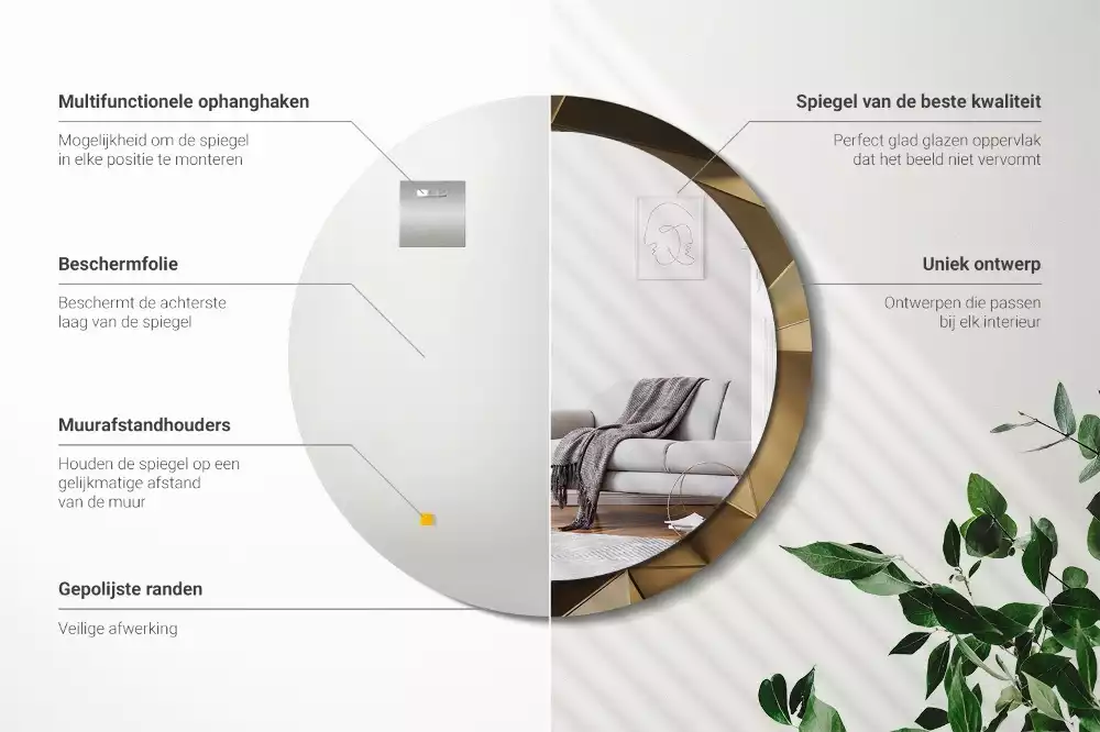 Rund spegel med tryckt ram Modern abstraktion