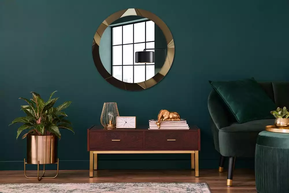 Rund spegel med tryckt ram Modern abstraktion