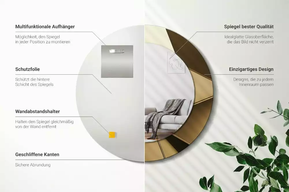 Rund spegel med tryckt ram Modern abstraktion