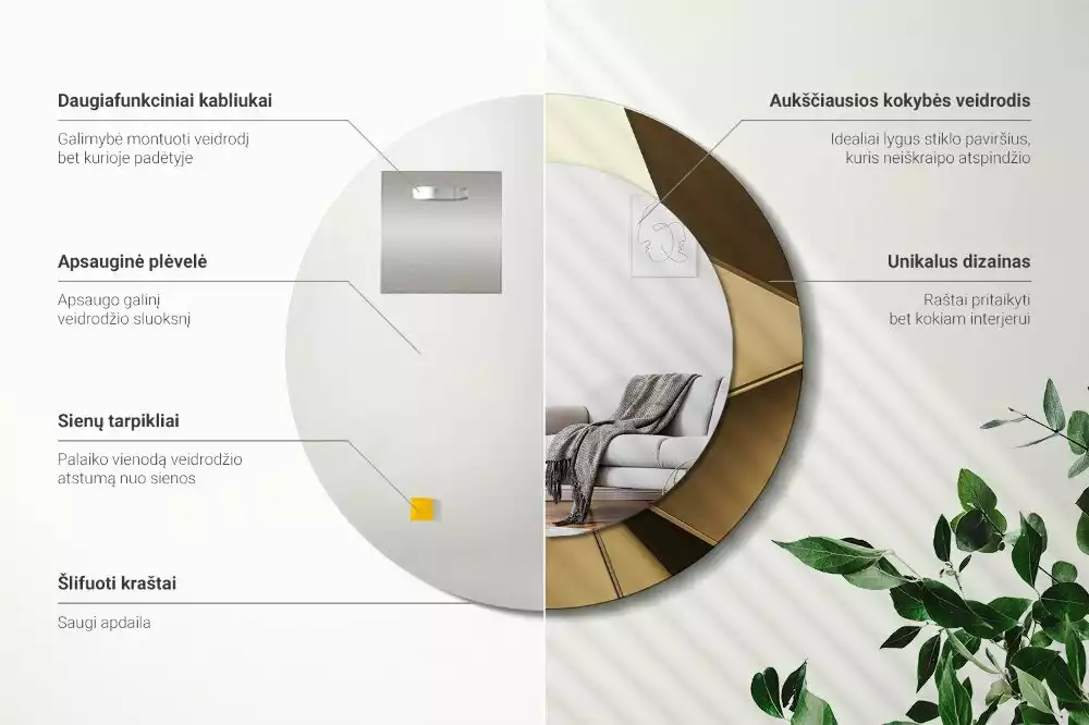 Rund spegel med tryckt ram Modern abstraktion