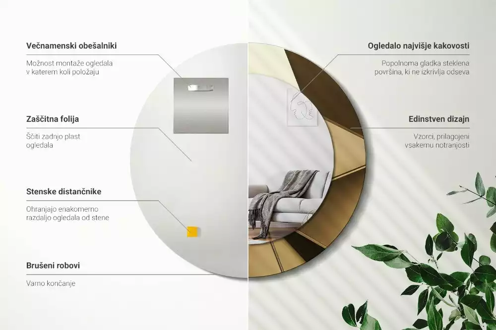 Rund spegel med tryckt ram Modern abstraktion