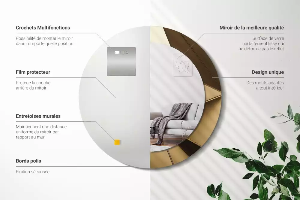 Rund spegel med tryckt ram Modern abstraktion