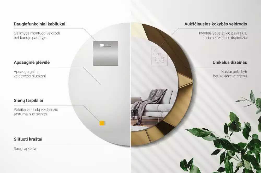 Rund spegel med tryckt ram Modern abstraktion