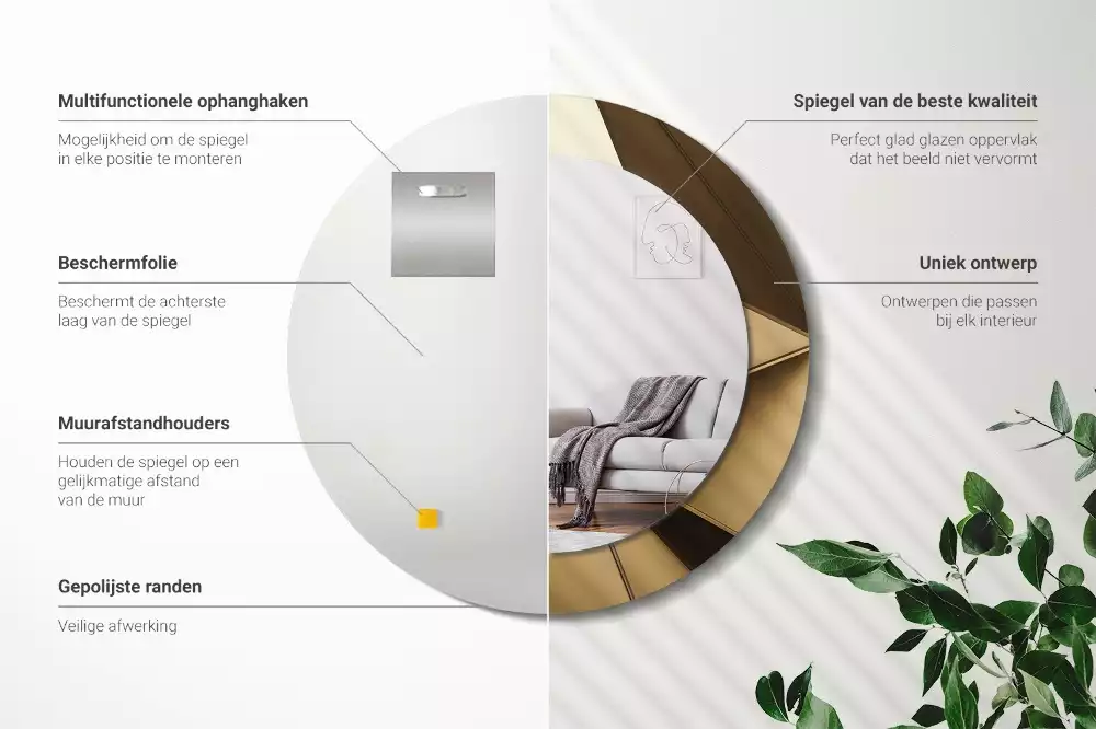 Rund spegel med tryckt ram Modern abstraktion