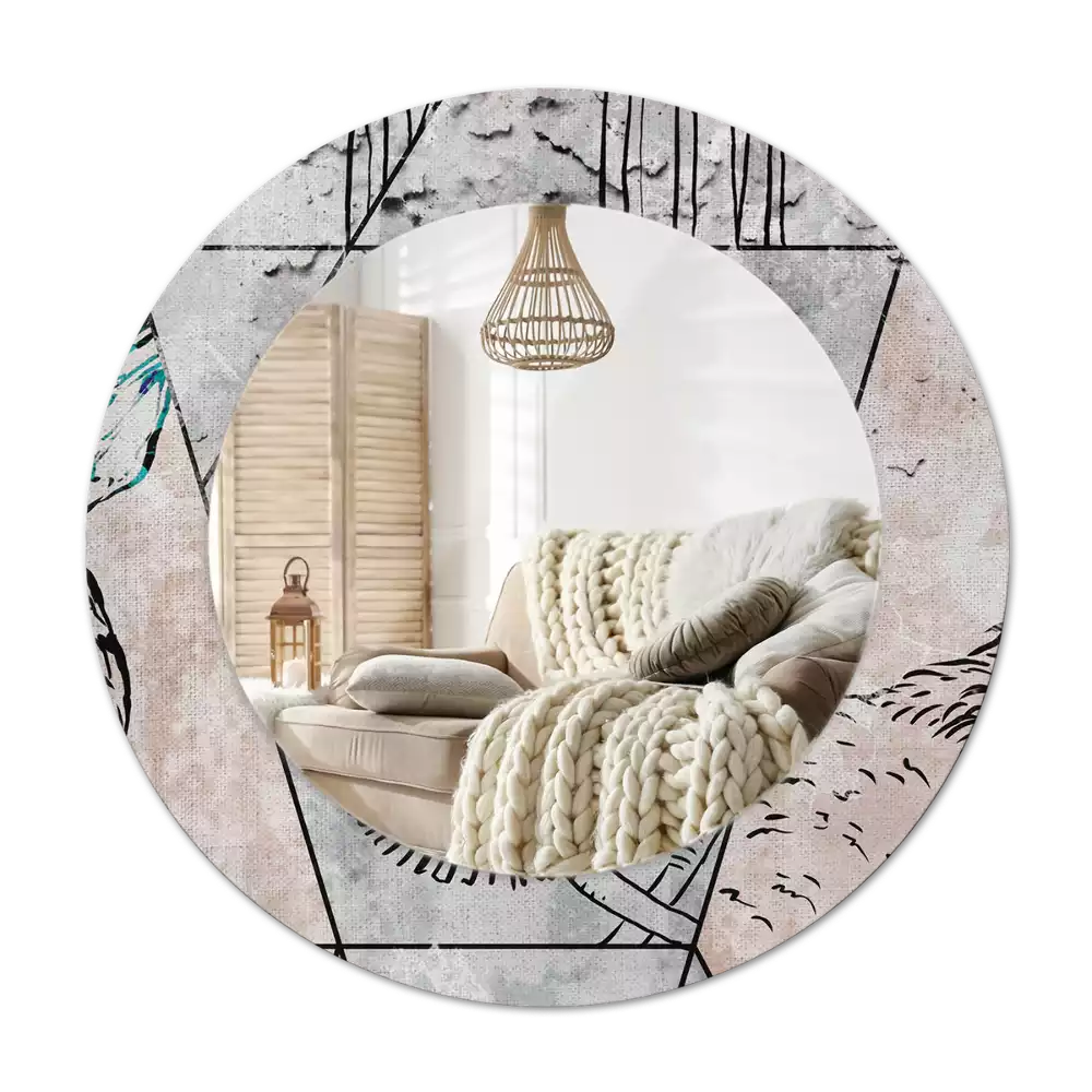 Rund spegel med tryckt ram Abstrakta djur