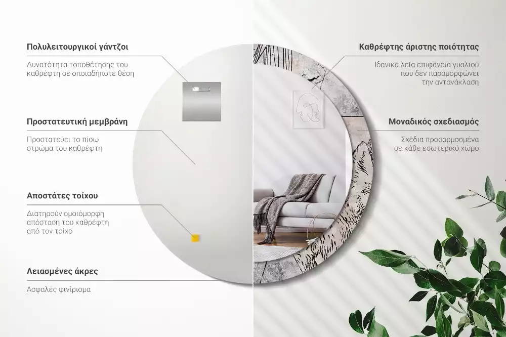 Rund spegel med tryckt ram Abstrakta djur