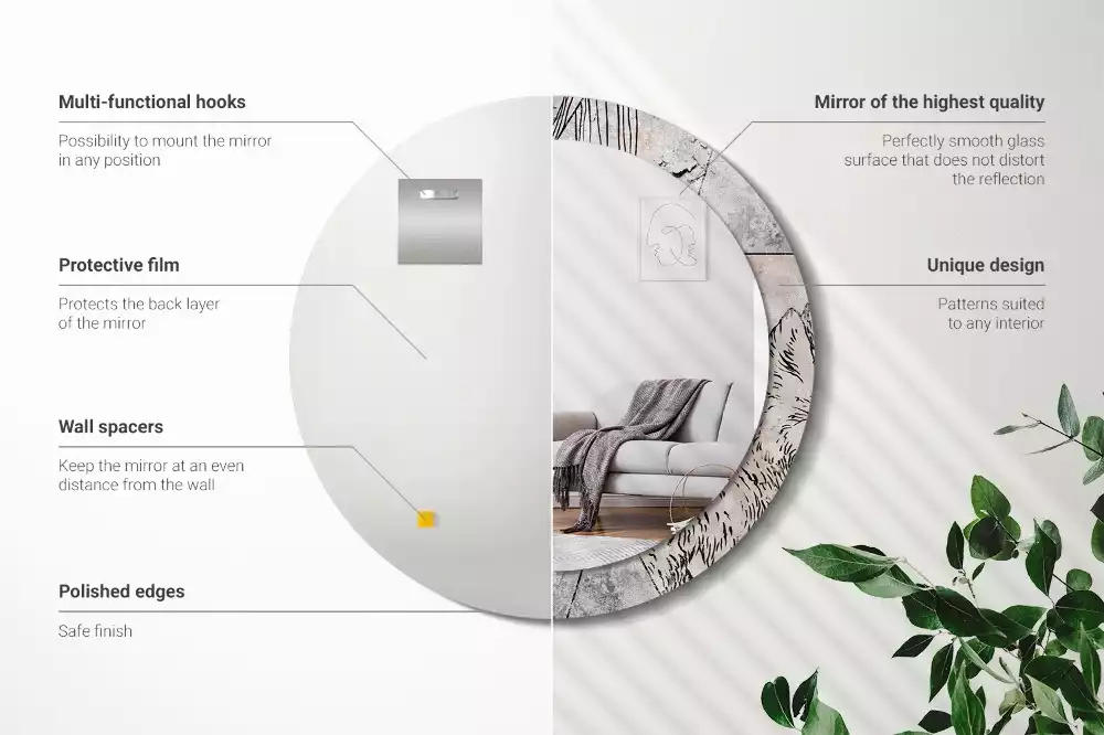 Rund spegel med tryckt ram Abstrakta djur