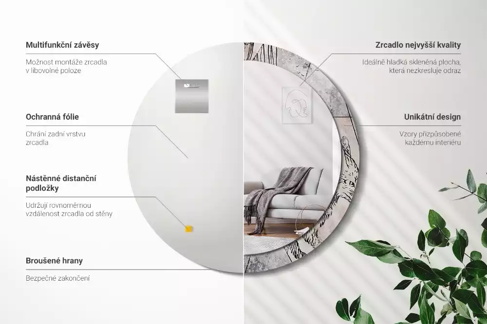 Rund spegel med tryckt ram Abstrakta djur