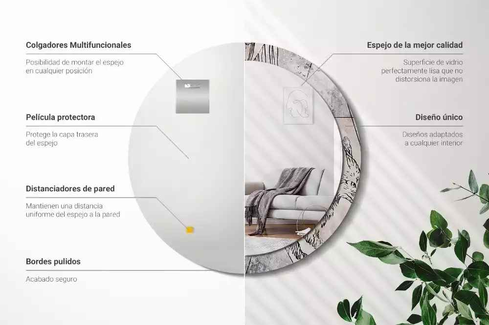 Rund spegel med tryckt ram Abstrakta djur