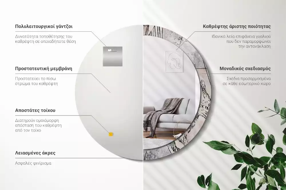 Rund spegel med tryckt ram Abstrakta djur