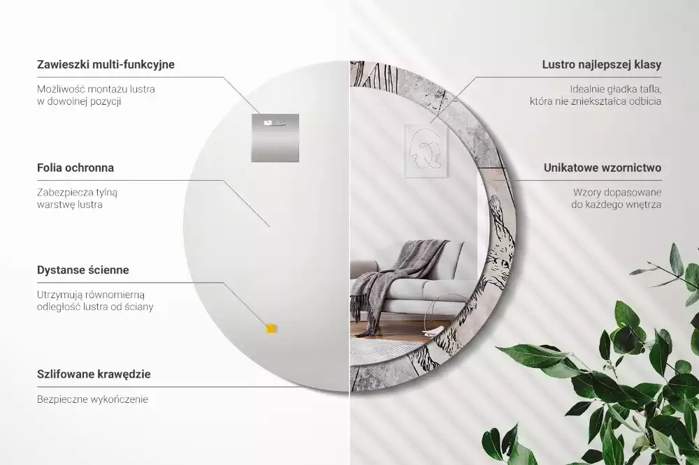 Rund spegel med tryckt ram Abstrakta djur