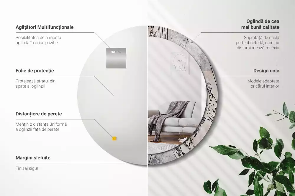 Rund spegel med tryckt ram Abstrakta djur