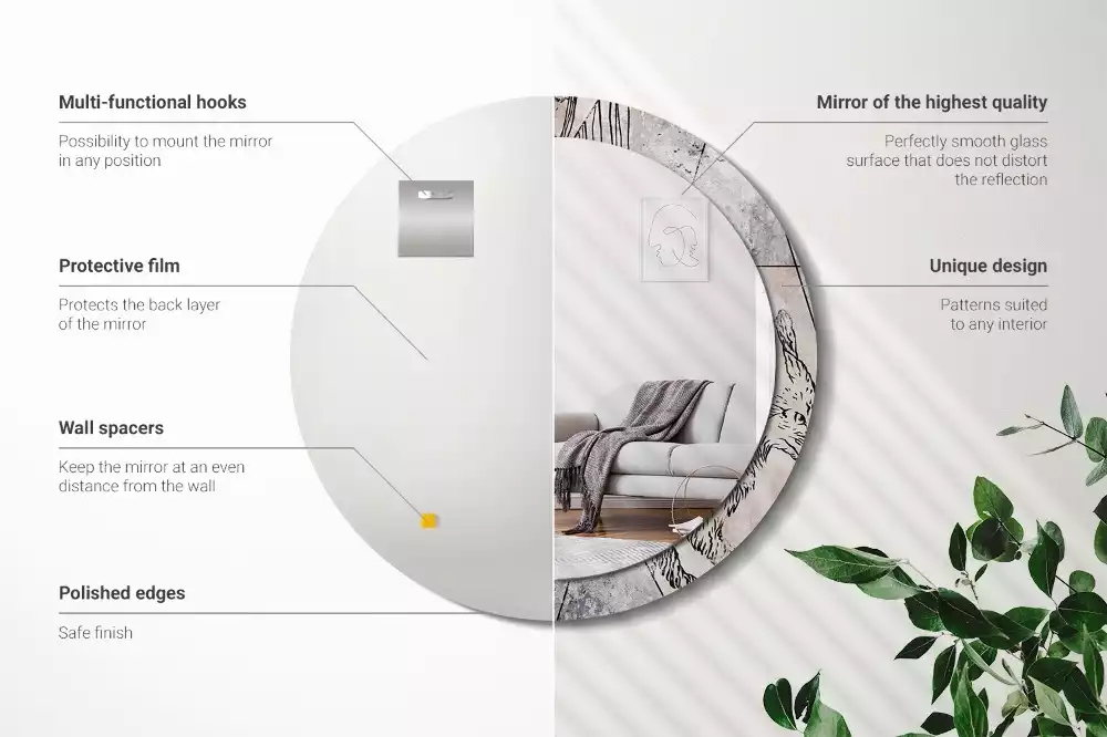 Rund spegel med tryckt ram Abstrakta djur