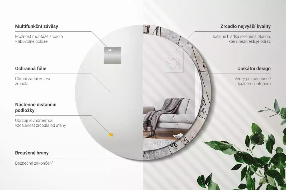 Rund spegel med tryckt ram Abstrakta djur