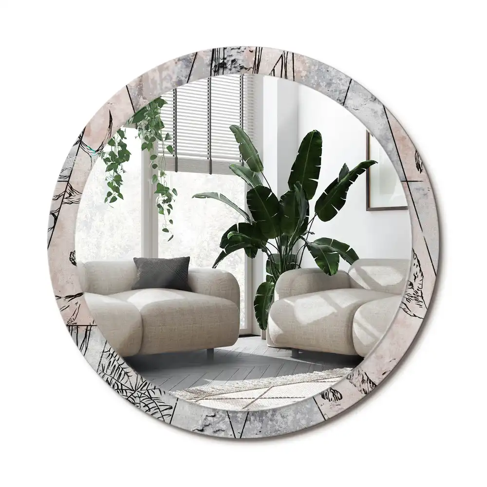 Rund spegel med tryckt ram Abstrakta djur