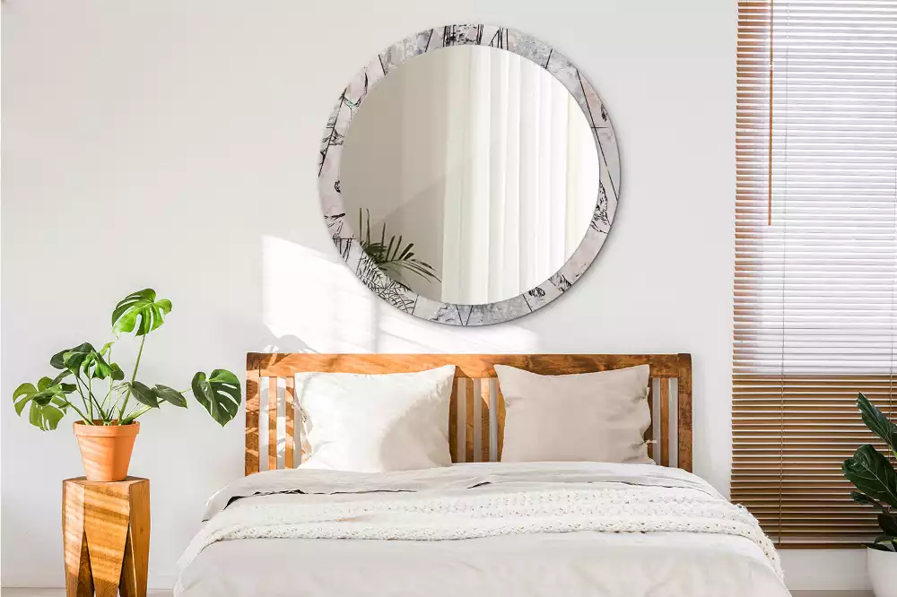 Rund spegel med tryckt ram Abstrakta djur