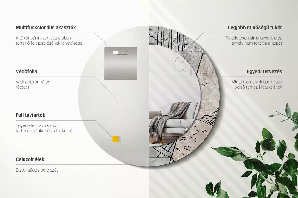 Rund spegel med tryckt ram Abstrakta djur