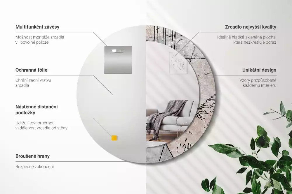 Rund spegel med tryckt ram Abstrakta djur