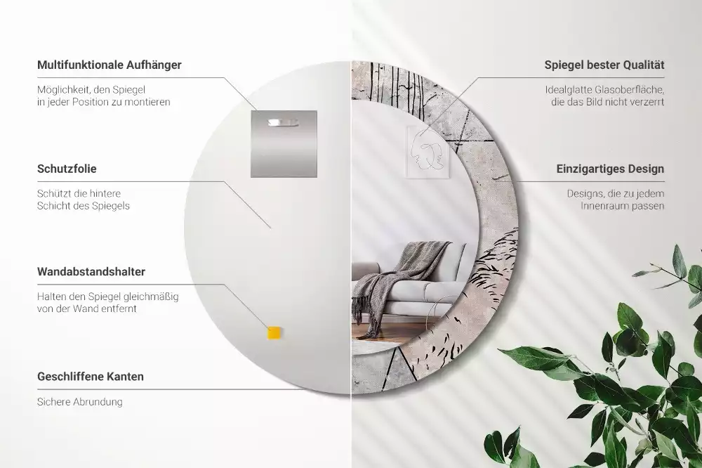 Rund spegel med tryckt ram Abstrakta djur