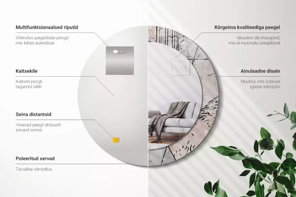 Rund spegel med tryckt ram Abstrakta djur