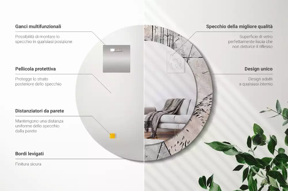 Rund spegel med tryckt ram Abstrakta djur