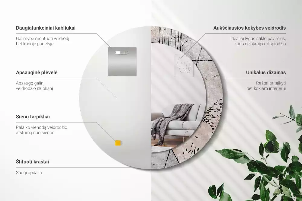 Rund spegel med tryckt ram Abstrakta djur