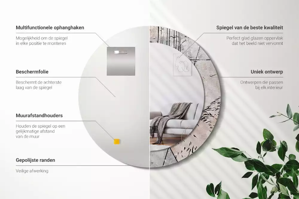 Rund spegel med tryckt ram Abstrakta djur