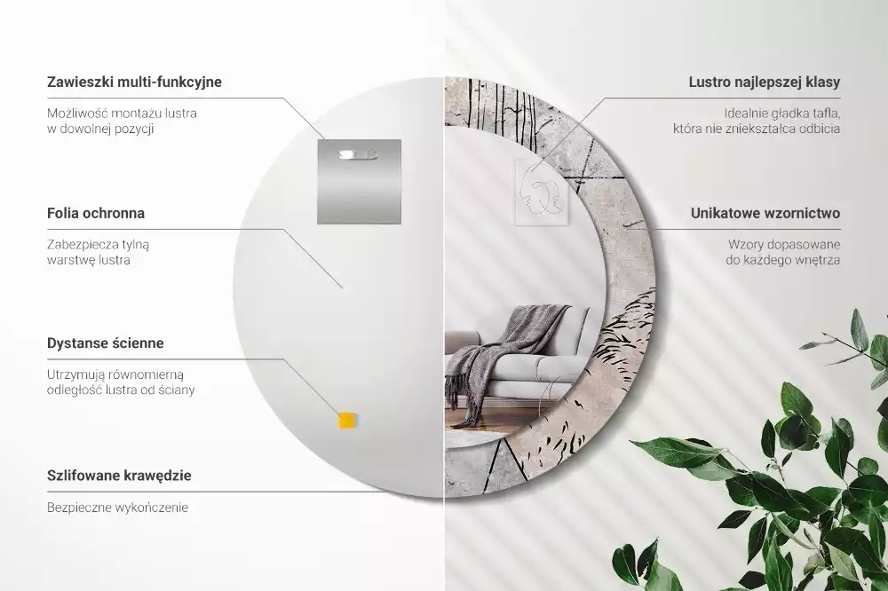 Rund spegel med tryckt ram Abstrakta djur