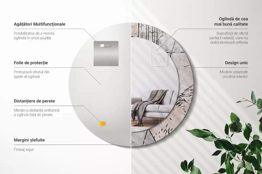 Rund spegel med tryckt ram Abstrakta djur