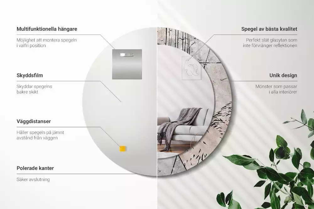 Rund spegel med tryckt ram Abstrakta djur