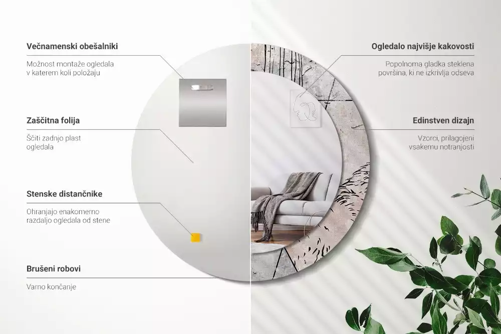 Rund spegel med tryckt ram Abstrakta djur