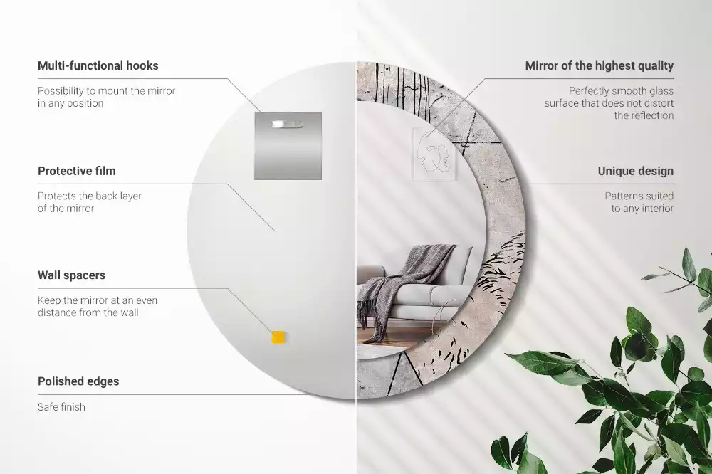 Rund spegel med tryckt ram Abstrakta djur