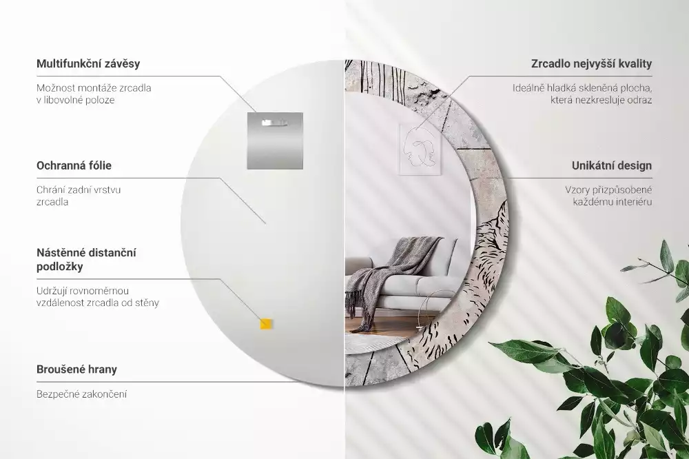 Rund spegel med tryckt ram Abstrakta djur