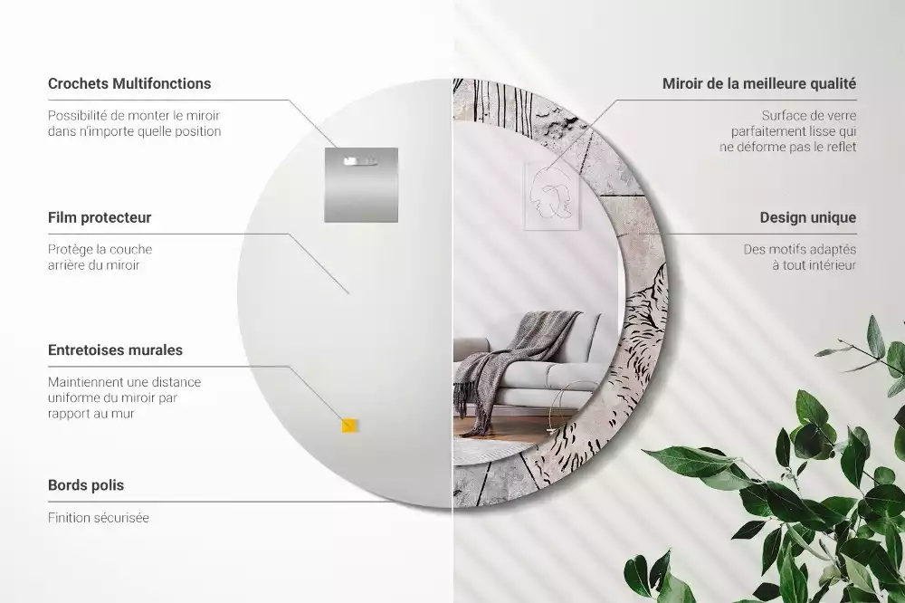 Rund spegel med tryckt ram Abstrakta djur