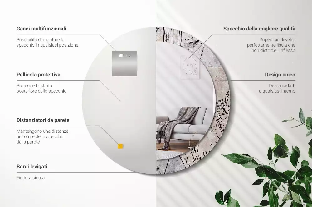 Rund spegel med tryckt ram Abstrakta djur