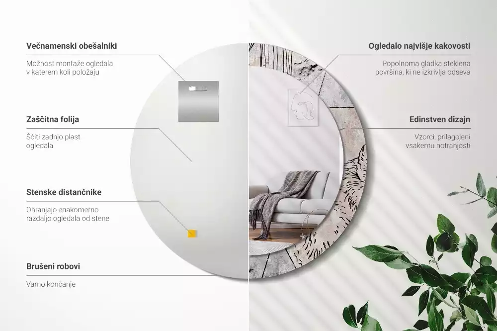 Rund spegel med tryckt ram Abstrakta djur