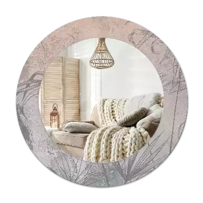 Rond spegel med tryckt ram Tropiska blommor