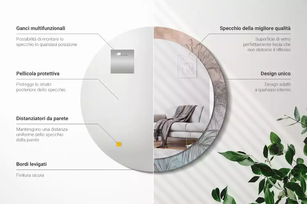 Rund spegel med tryckt ram Tropiska blommor