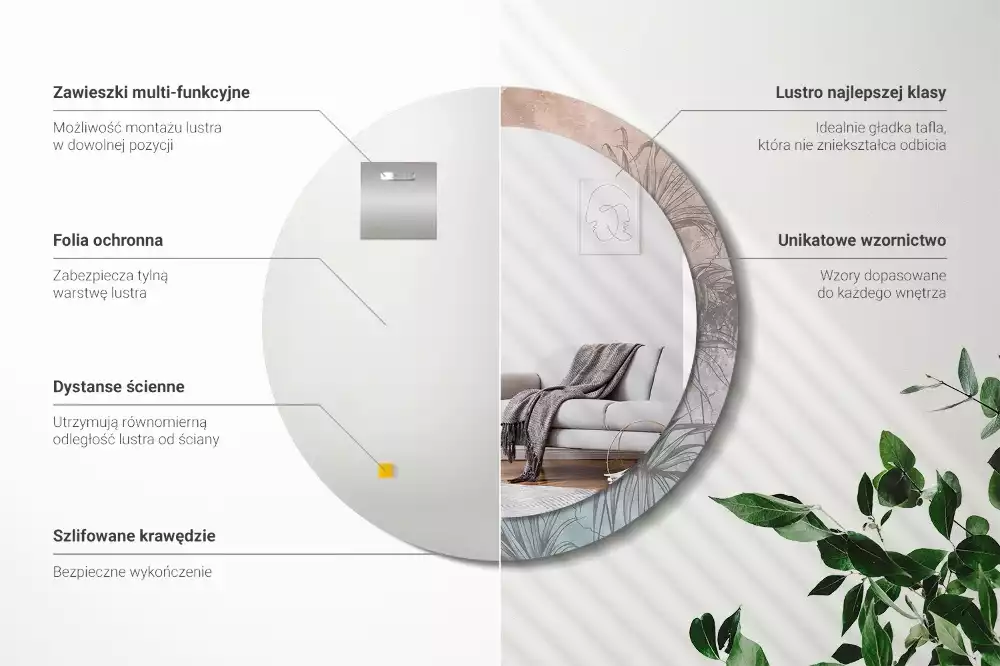 Rund spegel med tryckt ram Tropiska blommor