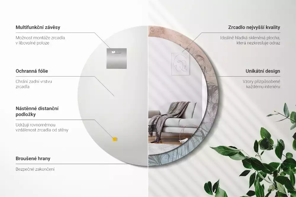 Rund spegel med tryckt ram Tropiska blommor