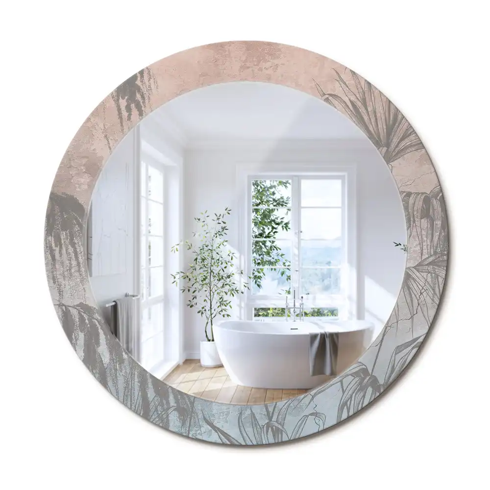 Rund spegel med tryckt ram Tropiska blommor