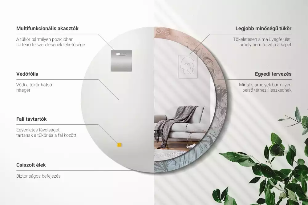 Rund spegel med tryckt ram Tropiska blommor