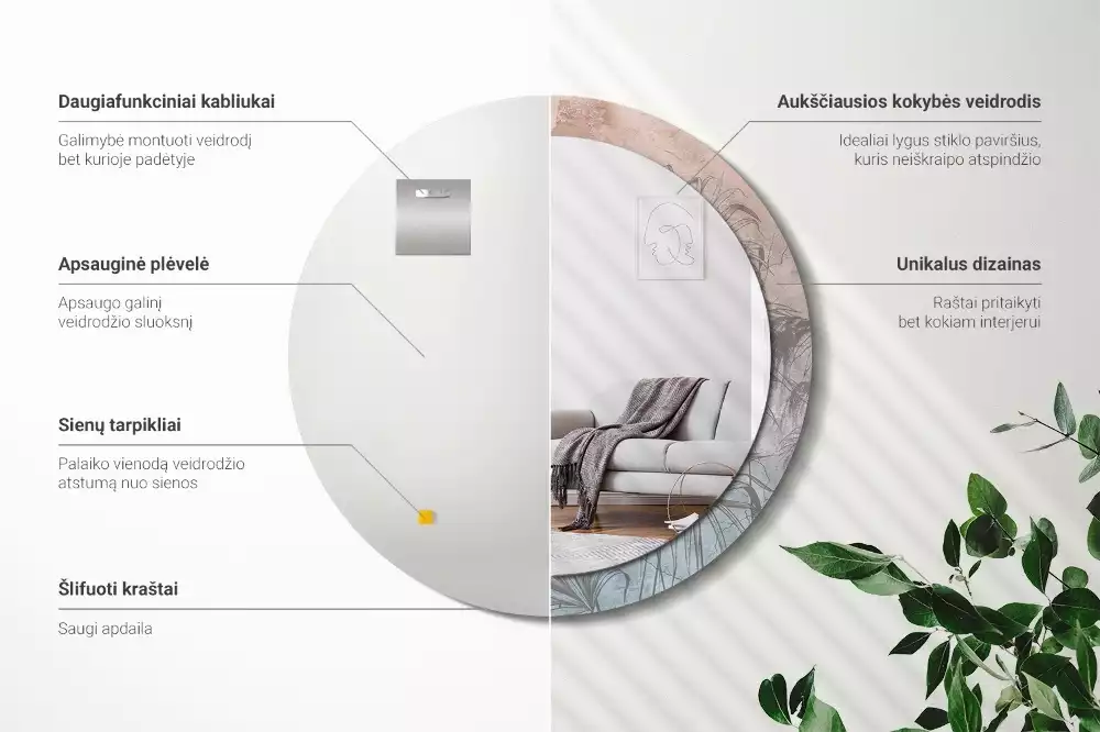 Rund spegel med tryckt ram Tropiska blommor