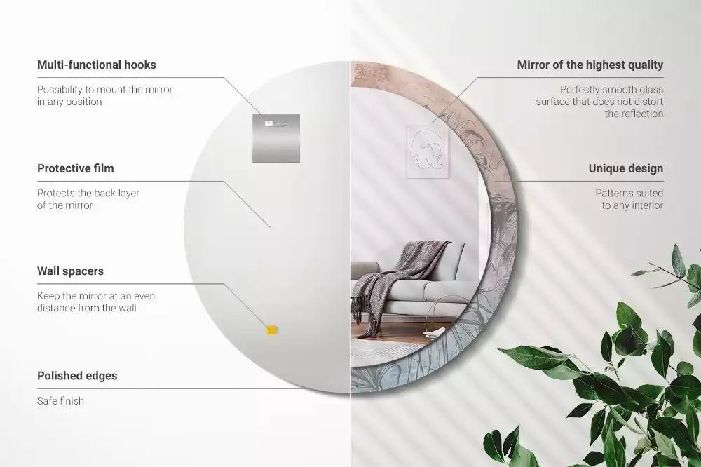 Rund spegel med tryckt ram Tropiska blommor